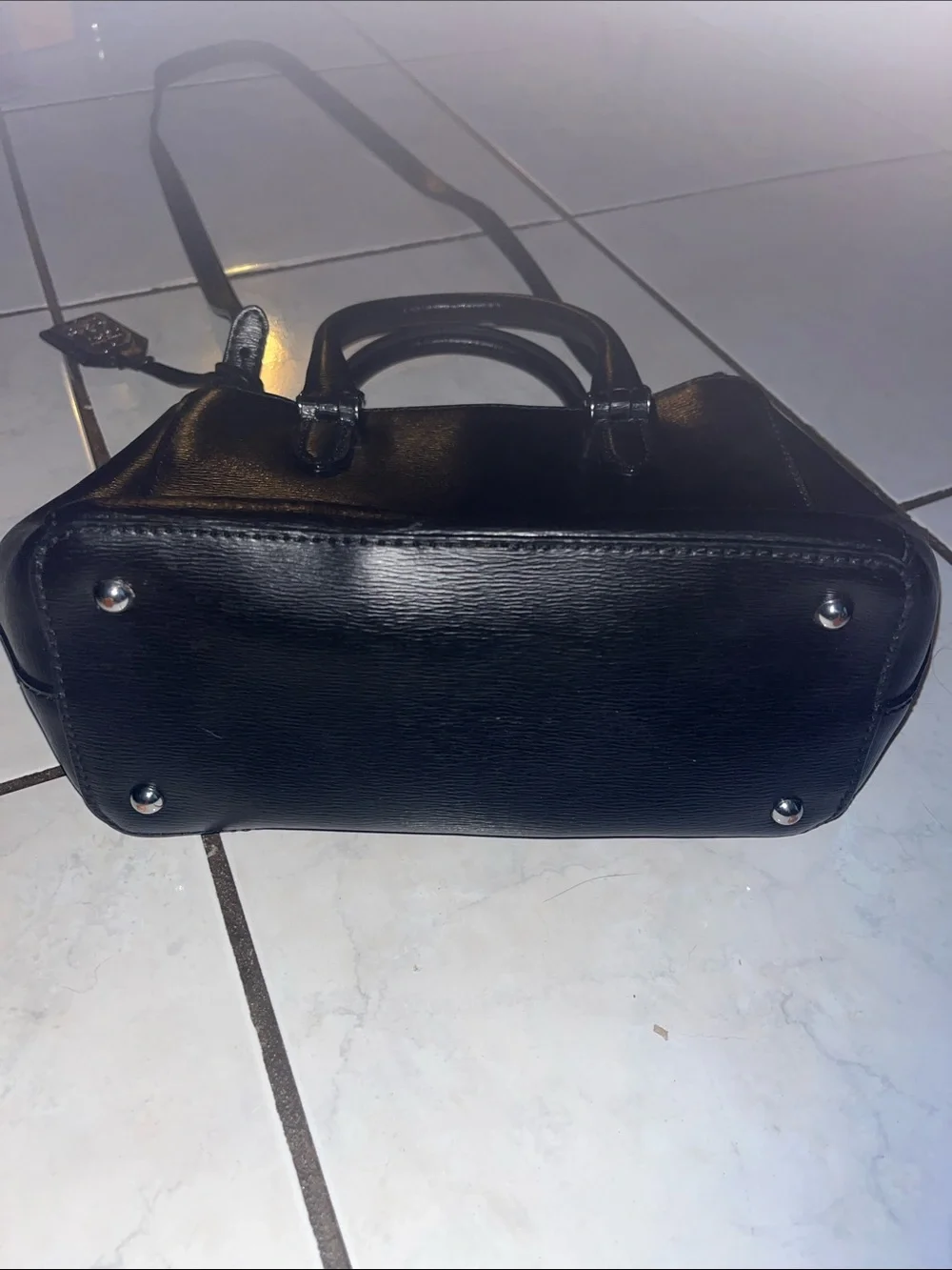RALPH LAUREN NEWBERY DOUBLE ZIP SATCHEL BAG IN BLACK STRUCTURED LEATHER